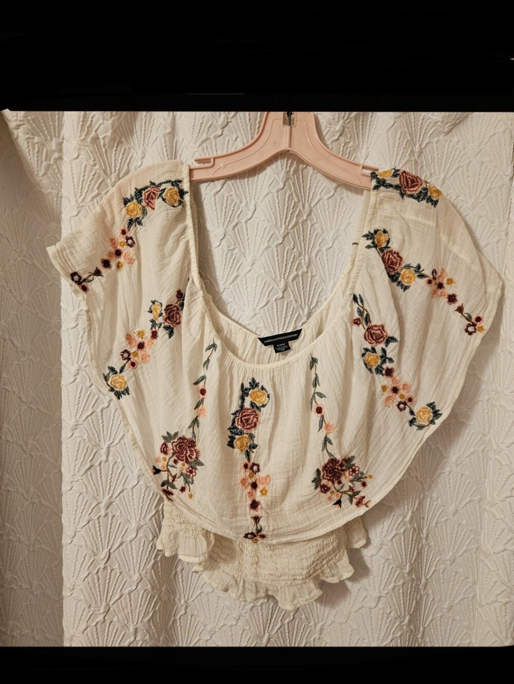 Embroidered Ivory Floral Peasant Top - Picture 4 of 12